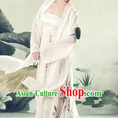 Traditional Ancient Chinese Imperial Emperess Costume, Chinese Tang Dynasty Dance Dress, Chinese Peri Imperial Princess Ink Painting Lotus Hanfu Clothing for Women