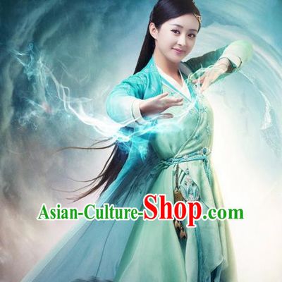 Traditional Ancient Chinese Swordswoman Costume, Chinese Han Dynasty Fairy Dress, Cosplay Game Character Chinese Peri Princess Green Clothing for Women