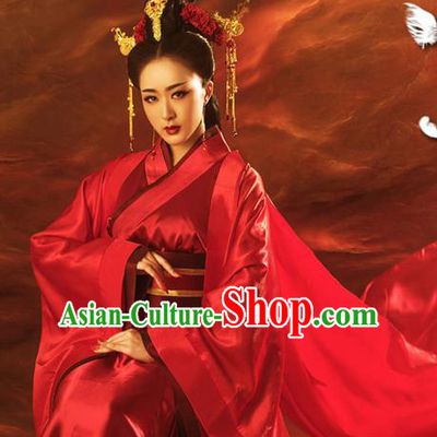 Traditional Ancient Chinese Imperial Emperess Wedding Costume, Chinese Han Dynasty Wedding Dress, Cosplay Chinese Emperess Embroidered Clothing Phoenix Hanfu for Women