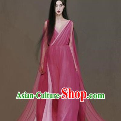 Traditional Ancient Chinese Imperial Concubine Costume, Chinese Tang Dynasty Beauty Rose Dress, Cosplay Chinese Princess Embroidered Clothing for Women