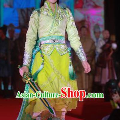 Traditional Ancient Chinese Female Costume, Chinese Tang Dynasty Swordswoman Green Dress, Cosplay Chinese Chivalrous Swordsman Clothing for Women
