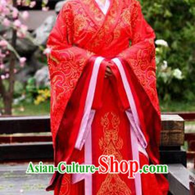 Traditional Ancient Chinese Imperial Emperess Costume, Chinese Han Dynasty Wedding Dress, Cosplay Chinese Peri Concubine Embroidered Red Hanfu Clothing for Women