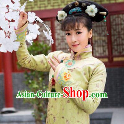 Traditional Ancient Chinese Imperial Emperess Costume, Chinese Qing Dynasty Young Lady Dress, Chinese Manchu Princess Green Clothing for Women