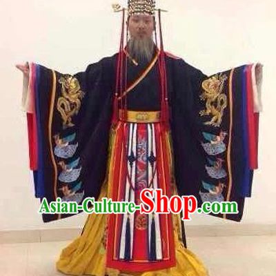Traditional Ancient Chinese Imperial Emperor Costume, Chinese Qin Dynasty Qin Shi Huang Dress, Cosplay Chinese Majesty Qin Shi Huang Embroidered Clothing Hanfu Complete Set for Men
