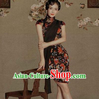 Traditional Chinese Female Costumes Chinese Classic Clothes Chinese Silk Cheongsam Tang Suits Dress for Women