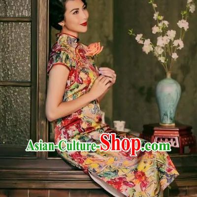 Traditional Chinese Female Costumes Chinese Classic Clothes Chinese Silk Shivering Cheongsam Tang Suits Dress for Women