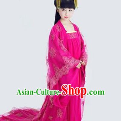 Traditional Ancient Chinese Imperial Consort Children Costume, Chinese Tang Dynasty Little Girl Dress, Cosplay Chinese Concubine Embroidered Clothing Tailing Hanfu for Kids