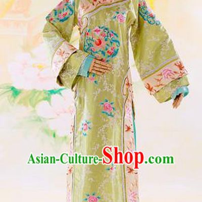 Traditional Ancient Chinese Imperial Consort Costume, Chinese Qing Dynasty Manchu Lady Dress, Cosplay Chinese Mandchous Imperial Concubine Green Embroidered Clothing for Women