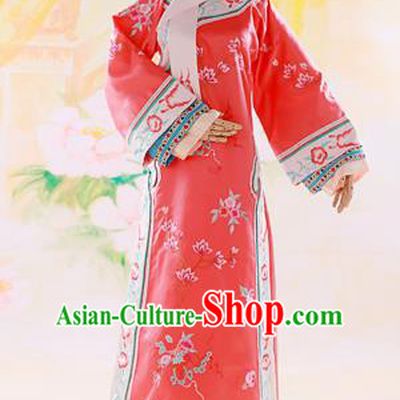 Traditional Ancient Chinese Imperial Consort Costume, Chinese Qing Dynasty Manchu Lady Dress, Cosplay Chinese Mandchous Imperial Concubine Red Embroidered Clothing for Women
