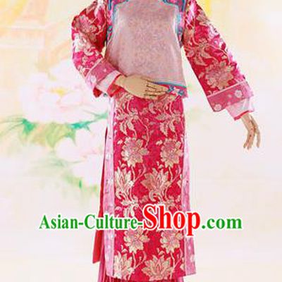 Traditional Ancient Chinese Imperial Consort Costume, Chinese Qing Dynasty Manchu Lady Dress, Cosplay Chinese Mandchous Imperial Concubine Purple Embroidered Clothing for Women