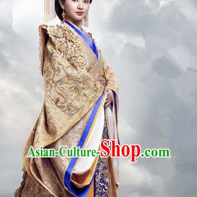 Traditional Ancient Chinese Imperial Emperess Costume, Chinese Han Dynasty Queen Wedding Dress, Cosplay Chinese Emperess Embroidered Clothing Phoenix Hanfu for Women