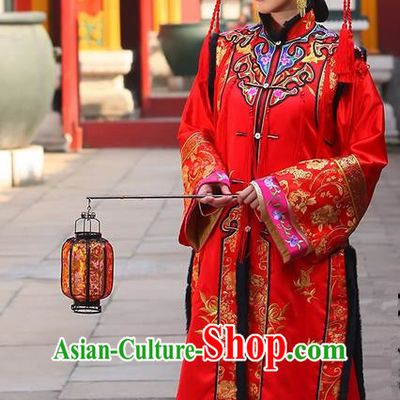 Traditional Ancient Chinese Imperial Consort Costume, Chinese Qing Dynasty Manchu Bride Wedding Red Dress, Cosplay Chinese Mandchous Imperial Concubine Embroidered Clothing for Women