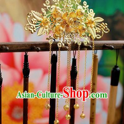 Chinese Wedding Jewelry Accessories, Traditional Xiuhe Suits Wedding Bride Headwear, Wedding Tiaras, Ancient Chinese Tassel Harpins for Women