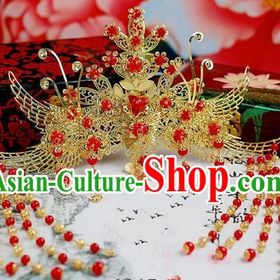 Chinese Wedding Jewelry Accessories, Traditional Xiuhe Suits Wedding Bride Phoenix Headwear, Wedding Hair Crown, Ancient Chinese Harpins for Women
