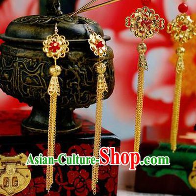 Chinese Wedding Jewelry Accessories, Traditional Xiuhe Suits Wedding Bride Headwear, Wedding Tiaras, Ancient Chinese Harpins and Earrings for Women