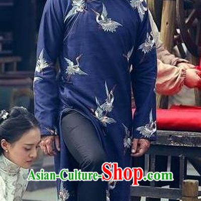 Traditional Chinese Male Costumes Chinese Ancient Republic of China Clothes Chinese Crane Robes Tang Suits Robes for Men