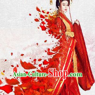 Traditional Ancient Chinese Imperial Consort Costume, Chinese Tang Dynasty Yang Lady Red Dress, Cosplay Chinese Imperial Concubine Embroidered Clothing for Women