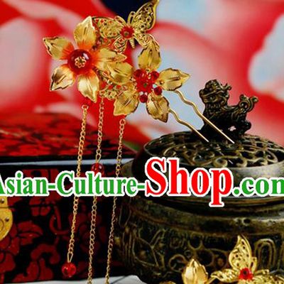 Chinese Wedding Jewelry Accessories, Traditional Xiuhe Suits Wedding Bride Butterfly Headwear, Wedding Tiaras, Ancient Chinese Flowers Harpins for Women