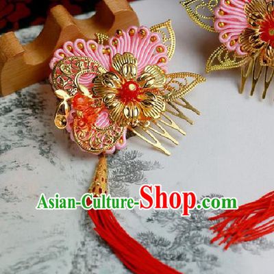 Chinese Wedding Jewelry Accessories, Traditional Xiuhe Suits Wedding Bride Flowers Headwear, Wedding Tiaras, Ancient Chinese Harpins and Earrings for Women