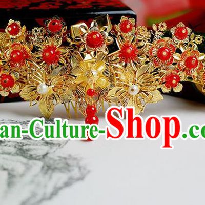 Chinese Wedding Jewelry Accessories, Traditional Xiuhe Suits Wedding Bride Flowers Headwear, Wedding Hair Crown, Ancient Chinese Harpins for Women