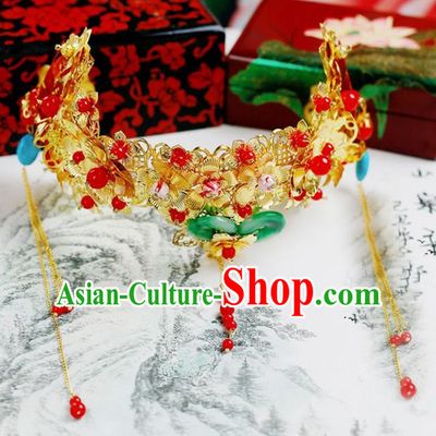 Chinese Wedding Jewelry Accessories, Traditional Xiuhe Suits Wedding Bride Flowers Headwear, Wedding Hair Crown, Ancient Chinese Harpins for Women
