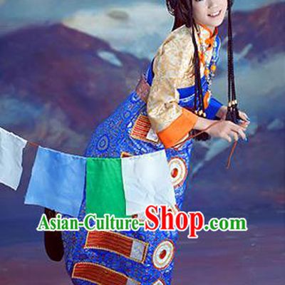 Traditional Chinese Mongol Nationality Dancing Costume, Mongols Children Folk Dance Ethnic Pleated Skirt, Chinese Mongolian Minority Nationality Embroidery Costume for Kids