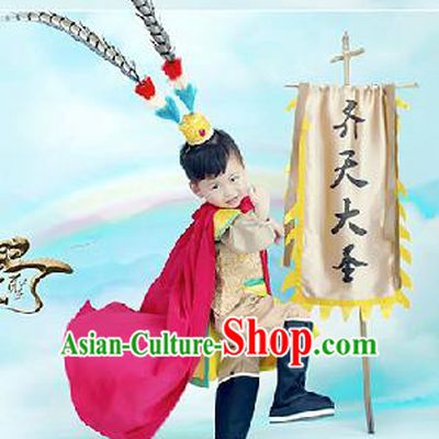 Traditional Chinese Son Goku Dancing Costume, Children Folk Dance Sun Wukong Skirt, Chinese Sun Wukong Costume for Kids