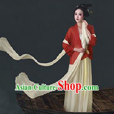 Traditional Ancient Chinese Imperial Emperess Costume, Chinese Han Dynasty Princess Ribbon Dress, Cosplay Chinese Peri Concubine Embroidered Hanfu Clothing for Women