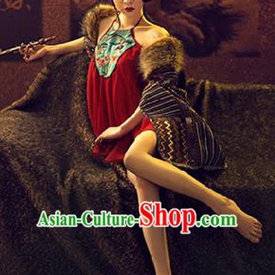 Traditional Ancient Chinese Imperial Emperess Costume, Chinese Tang Dynasty Bellyband Dress, Cosplay Chinese Princess Embroidered Clothing for Women