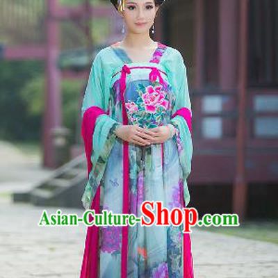 Traditional Ancient Chinese Imperial Emperess Costume, Chinese Tang Dynasty Palace Lady Dress, Cosplay Chinese Princess Peony Printing Clothing for Women