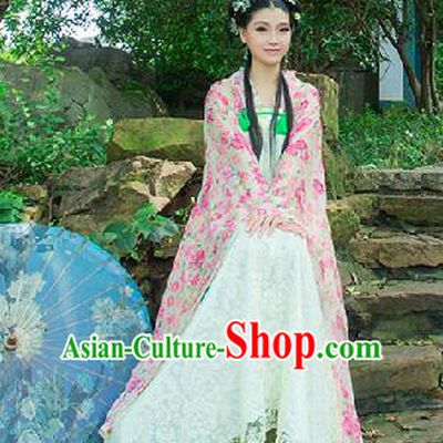 Traditional Ancient Chinese Imperial Emperess Costume, Chinese Tang Dynasty Palace Lady Dress, Cosplay Chinese Princess Printing Flowers Ru Skirt Clothing for Women