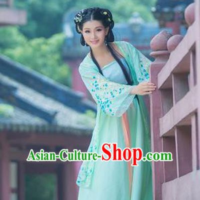 Traditional Ancient Chinese Imperial Emperess Costume, Chinese Tang Dynasty Palace Lady Dress, Cosplay Chinese Princess Printing Flowers Green Ru Skirt Clothing for Women