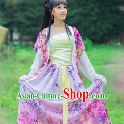 Traditional Ancient Chinese Imperial Emperess Costume, Chinese Tang Dynasty Palace Lady Dress, Cosplay Chinese Princess Printing Flowers Pink Hanfu Ru Skirt Clothing for Women