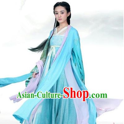Traditional Ancient Chinese Swordswoman Costume, Chinese Han Dynasty Fairy Elegant Lace Dress, Cosplay Game Character Chinese Peri Princess Blue Clothing for Women