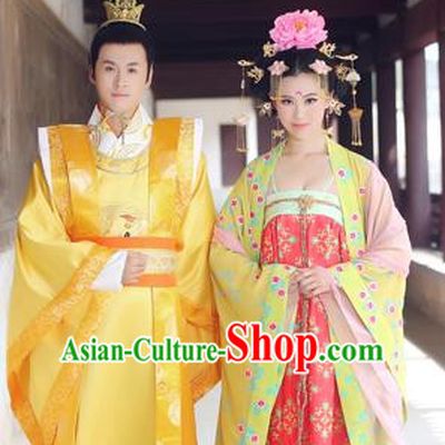 Traditional Ancient Chinese Imperial Emperess and Emperor Costume Complete Set, Chinese Tang Dynasty Emperess Wedding Dress, Chinese Emperess Emperor Embroidered Phoenix and Dragon Trailing Clothing for Women for Men