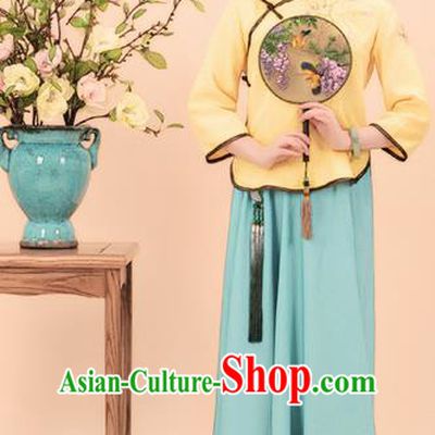 Traditional Ancient Chinese Costume, Chinese Late Qing Dynasty Young Lady Dress, Republic of China Embroidered Clothing for Women
