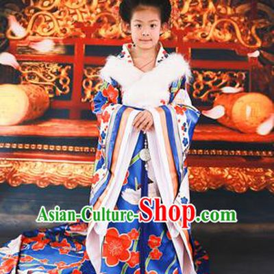 Traditional Ancient Chinese Imperial Consort Children Costume, Chinese Tang Dynasty Little Girl Dress, Cosplay Chinese Concubine Embroidered Peony Clothing Tailing Hanfu for Kids