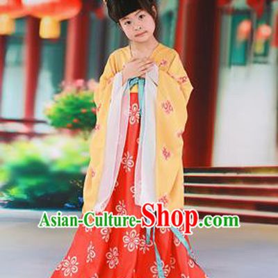 Traditional Ancient Chinese Imperial Consort Children Costume, Chinese Tang Dynasty Little Girl Red Dress, Cosplay Chinese Concubine Embroidered Clothing Hanfu for Kids