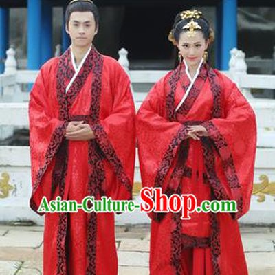Traditional Ancient Chinese Imperial Emperess and Emperor Costume Complete Set, Chinese Han Dynasty Bride and Bridegroom Wedding Red Dress, Chinese Emperess Emperor Embroidered Phoenix and Dragon Trailing Clothing for Women for Men