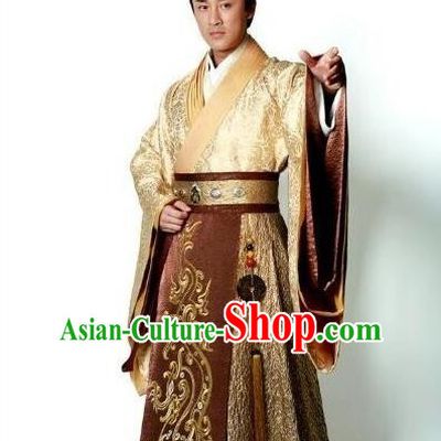 Traditional Ancient Chinese Imperial Emperor Costume, Chinese Han Dynasty Emperor Dress, Cosplay Chinese Majesty Embroidered Clothing Dragon Hanfu Complete Set for Men