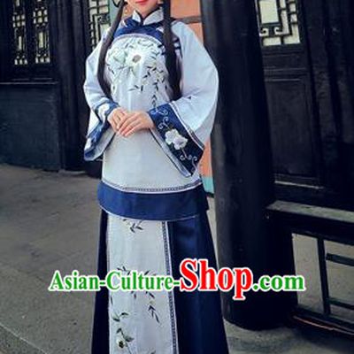 Traditional Ancient Chinese Costume Xiuhe Suit, Chinese Late Qing Dynasty Female Dress, Republic of China Embroidered Ink Painting Clothing for Women