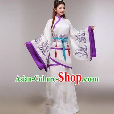 Traditional Ancient Chinese Imperial Emperess Costume, Chinese Han Dynasty Princess Dress, Cosplay Chinese Peri Concubine Embroidered Violet Hanfu Clothing for Women