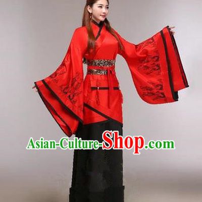 Traditional Ancient Chinese Imperial Emperess Costume, Chinese Han Dynasty Princess Dress, Cosplay Chinese Peri Concubine Embroidered Red Hanfu Clothing for Women
