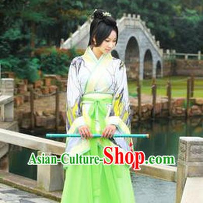 Traditional Ancient Chinese Imperial Emperess Costume, Chinese Han Dynasty Princess Young Lady Chiffon Dress, Cosplay Chinese Peri Concubine Embroidered Hanfu Green Clothing for Women