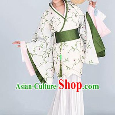 Traditional Ancient Chinese High-Grade Imperial Princess Costume, Chinese Han Dynasty Young Lady Elegant Dress, Cosplay Chinese Fairy Clothing White Embroidered Hanfu for Women