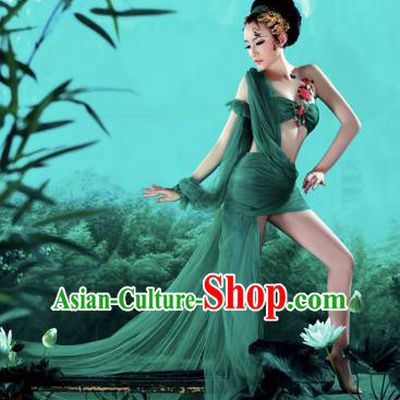 Traditional Ancient Chinese Dunhuang Flying Apsara Costume, Chinese Classic Dance Dress, Cosplay Fairy Tale Chinese Peri Imperial Princess Long Ribbon Clothing for Women