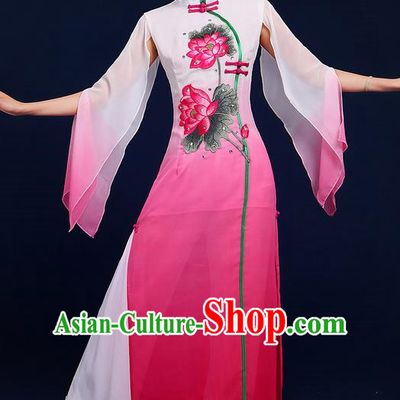 Traditional Chinese Yangge Fan Dancing Costume, Folk Dance Yangko Uniforms, Classic Umbrella Lotus Dance Elegant Dress Drum Dance Pink Clothing for Women