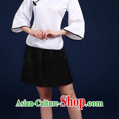 Traditional Chinese Style Modern Dancing Compere Costume, Women Opening Chorus Singing Group Classic Dance May 4th Movement Students Uniforms, Modern Dance Classic Dance White Blouse and Skirt for Women