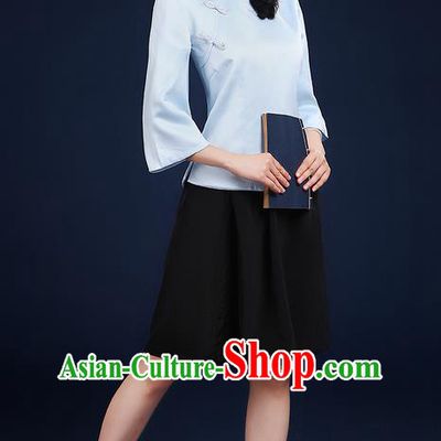 Traditional Chinese Style Modern Dancing Compere Costume, Women Opening Chorus Singing Group Classic Dance May 4th Movement Students Uniforms, Modern Dance Classic Dance Blue Blouse and Skirt for Women