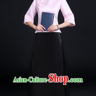 Traditional Chinese Style Modern Dancing Compere Costume, Women Opening Chorus Singing Group Classic Dance May 4th Movement Students Uniforms, Modern Dance Classic Dance Pink Blouse and Skirt for Women